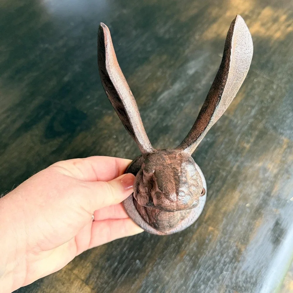 Cast Iron Rabbit Wall Hook Brown Natural Farmhouse Decor 7
